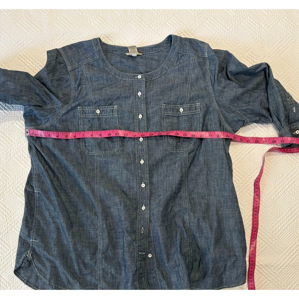 Duluth Denim Women's Chambray Shirt Size 2XL Plus Tunic Collarless Button Up - Picture 6 of 9
